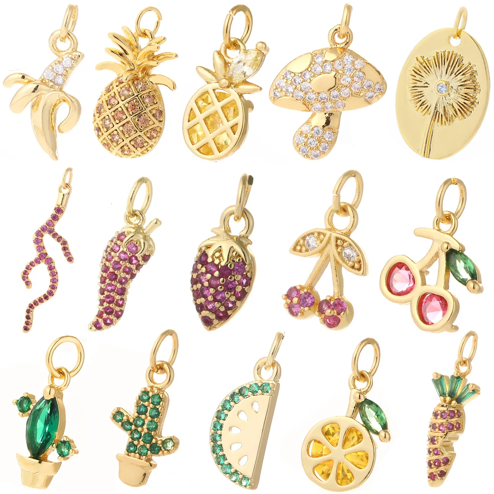 Cherry Cactus Mushroom Dandelion for Jewelry Making Supplies Gold Color Diy Earrings Necklace Bracelet Designer Charms Pendant