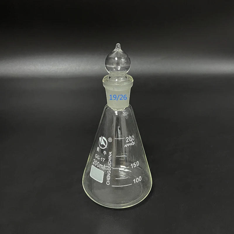 SHUNIU Conical flask with standard ground-in glass stopper,Capacity 200mL 19/26,Erlenmeyer flask with standard ground mouth