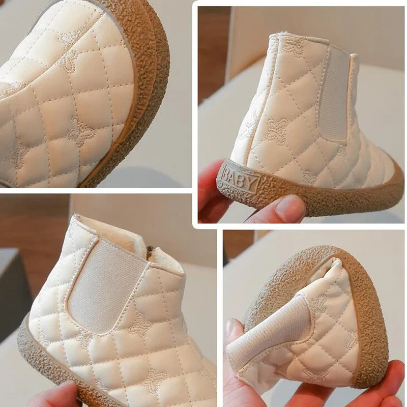 Детские зимние ботинки модные короткие для мальчиков обувь маленьких девочек с