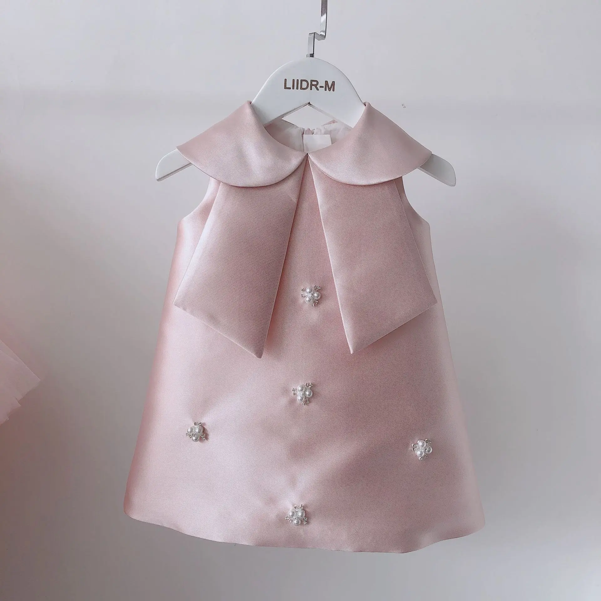 

2022 Girls Dress Children's Big Bow Princess Dress A Swing Dress Handmade Pearl Diamond Dress