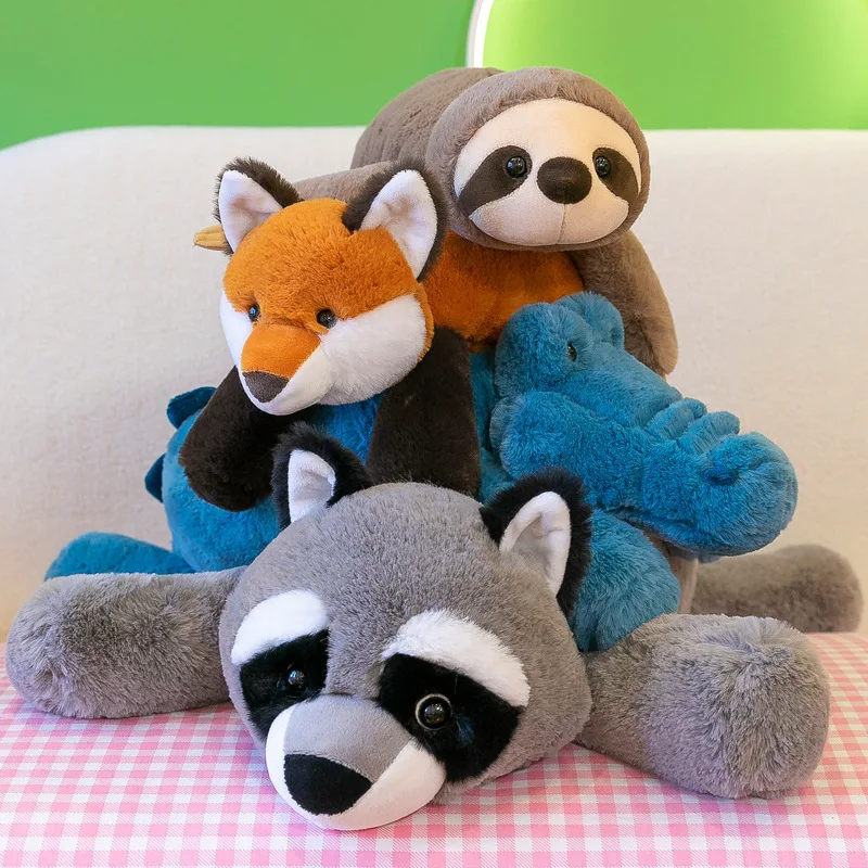 

45-70cm Super Soft Lazy Fluffy Hair Stuffed Animals Plushie Plush Raccoon Fox Crocodile Sloth Hug Throw Pillow Birthday Gift Boy