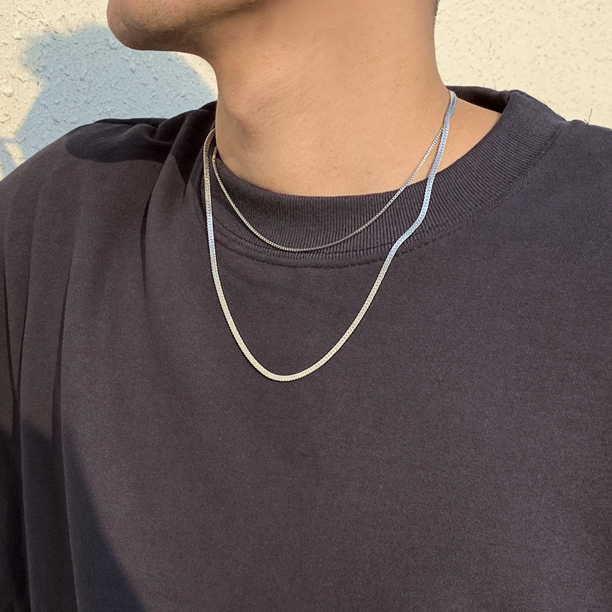 

KunJoe Simple Layered Round Box Link Chain Chokers Necklace For Mens Punk Silver Color Flat Snake Chain Jewelry Wholesale Gift