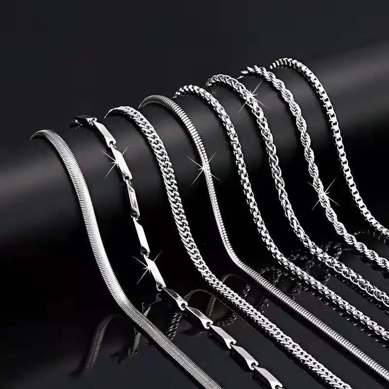 

Men's Necklaces Stainless Steel Punk Silver Color Necklace Unisex Basic DIY 60 CM Hip Hop Chains On The Neck Jewelry Wholesale