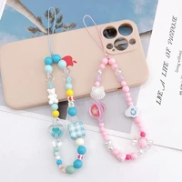 acrylic bear shell beaded phone chain lanyard jewelry for women gift pearl love butterfly charm phone case strap diy accessories