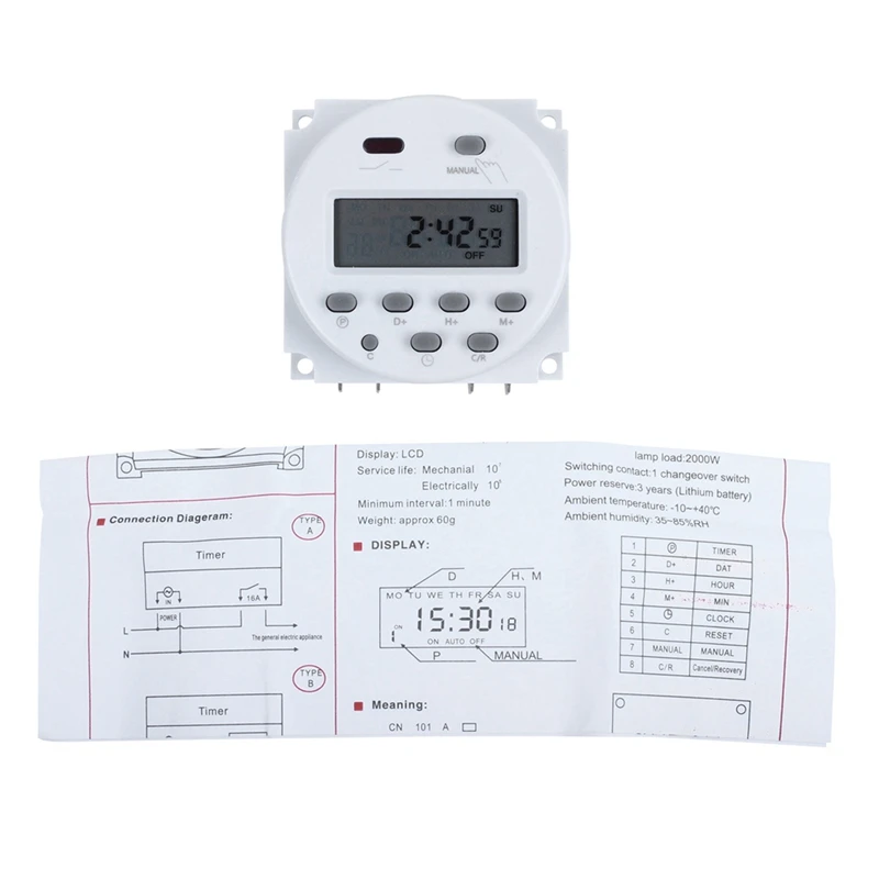 

6X DC 12V Digital LCD Power Programmable Timer Time Switch Relay 16A Amps