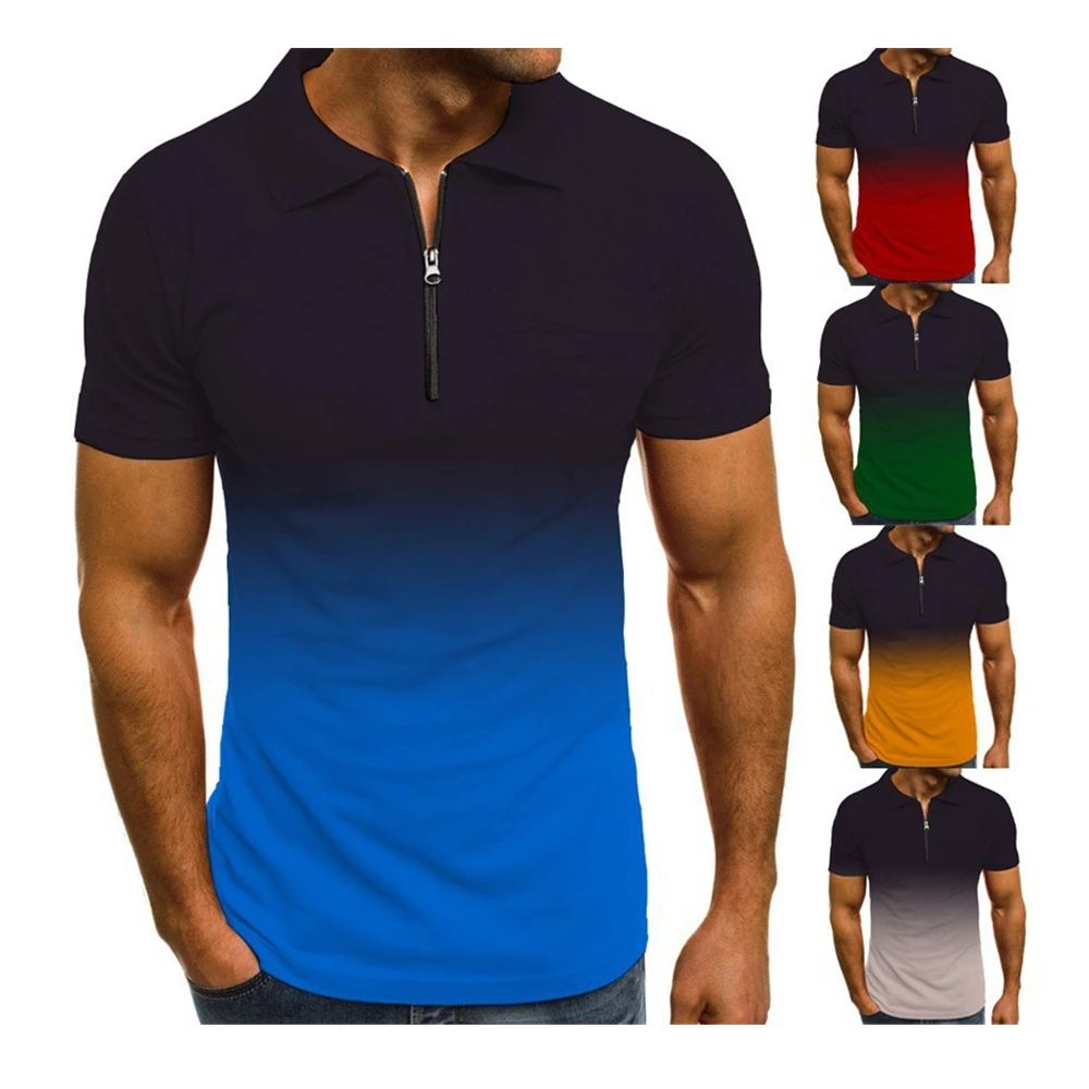 

Fashion Gradient Color Polos T-shirts For Men Summer Slim Fit Zipper Neck Designer Short Sleeve Vintage Casual Polo Shirts POLO1