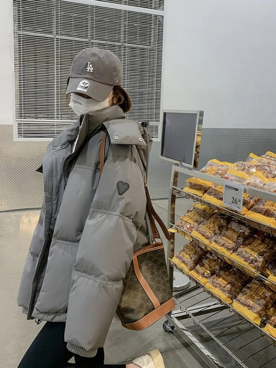 Корейская серия популярный серый пуховик с капюшоном одежда хлопковой