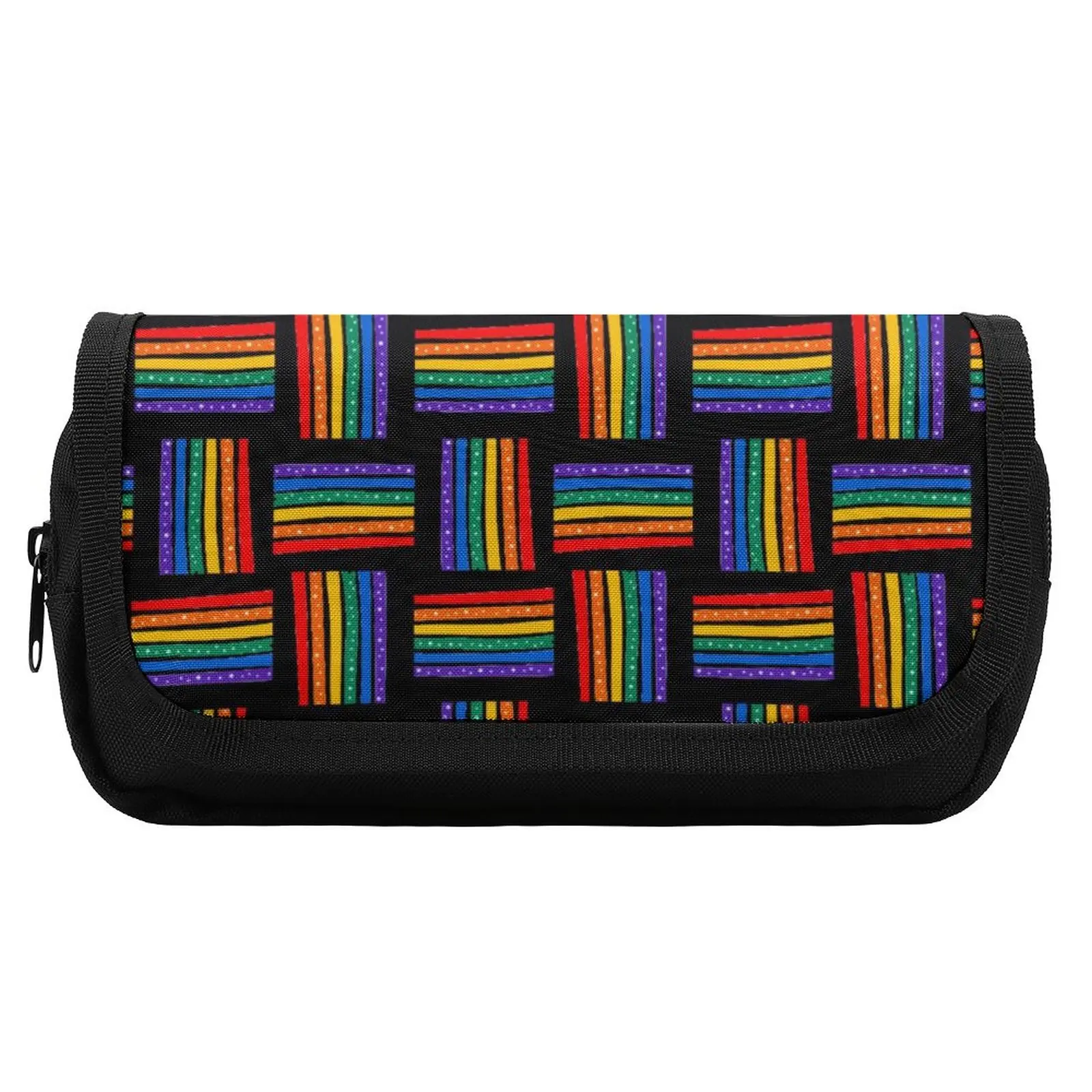 Colorful Rainbow Pencil Case Gay Pride Hook and Loop Double Pockets Pencil Box Girls Boys Cool Pen Bag