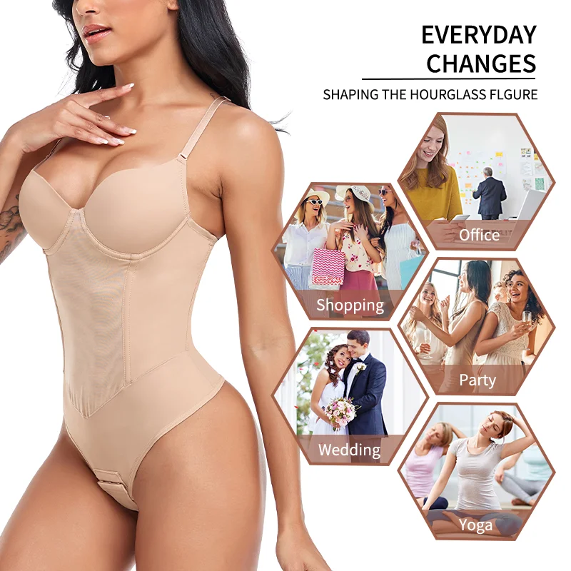 Thong Shapewear Bodysuits Underwear Women Slimming Bodys COMFREE Sexy Body Shaper Lingerie With Bra Black Trimmer Modeling Strap