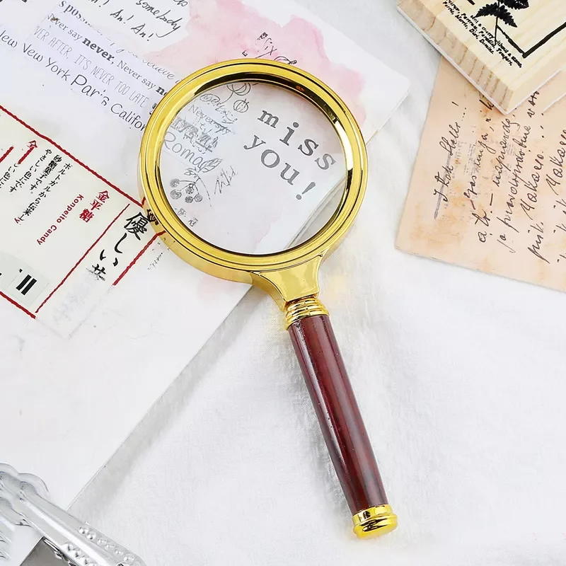 

60mm 70mm 80mm Portable Handheld 10X Magnifying Glass Retro Handle Magnifier Eye Loupe Glass