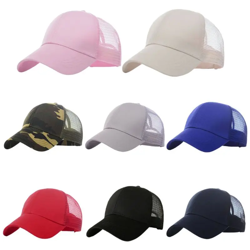 

Летняя хлопковая бейсболка для взрослых и детей, однотонная дышащая сетчатая спинка