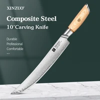 xinzuo 3 layer composite steel carvng knife or stainless steel carving fork outdoor barbecue tool 10 inch slicing knife newest