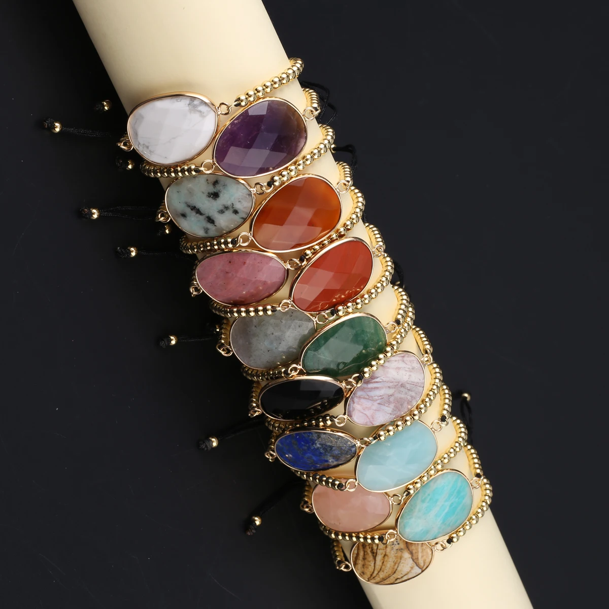 

1pcs Natural Stone Cut Hand Woven Bracelet Black Rope DIY Female Charm Necklace Bracelet Jewelry Accessories Length 16-22cm