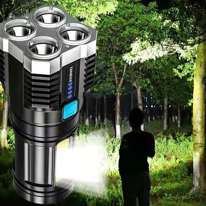 

4-Head Flashlight COB Searchlight Outdoor Spotlight For Camping Hiking Waterproof Handheld Lamps Portable Lighting