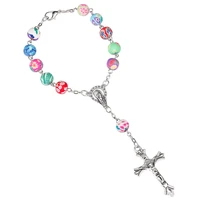 10pcs catholic decade rosary 8 mm round colorful polymer clay bead rosary bracelet decade rosary