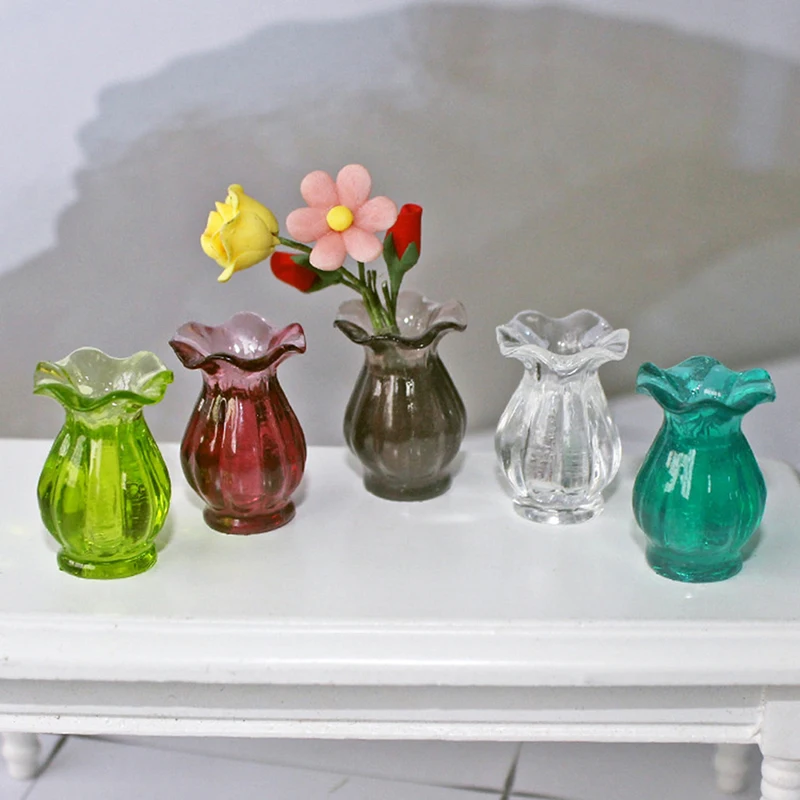 2pcs Simulation Glass Lace Vase Model Dollhouse Miniature Mini Living Room Decor Miniature Flower Vase Doll House Accessories