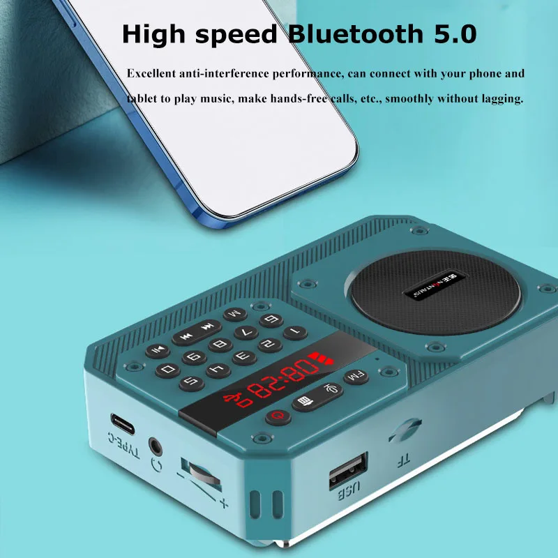 Фото Mini Portable FM Radio High Sensitivity Radios Receiver Wireless Hifi  Bluetooth Speaker with Mic Support Recording TF USB Play №3