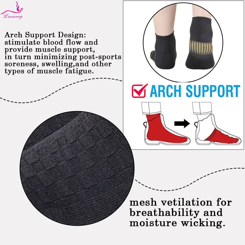 LAZAWG 5pairs/Lot Men's Bamboo Fibre Socks Short Casual Crew Ankle Socks Breathable Anti-bacterial Socks Solid Solor Dailywear