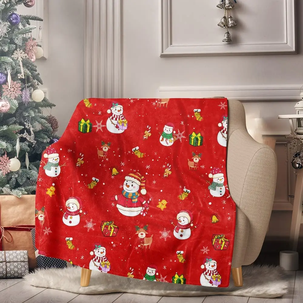 

Christmas Throw Blanket Red Christmas Snowman Blanket Super Soft Holiday Theme Flannel Blanket Fuzzy Warm and Cozy for Winter
