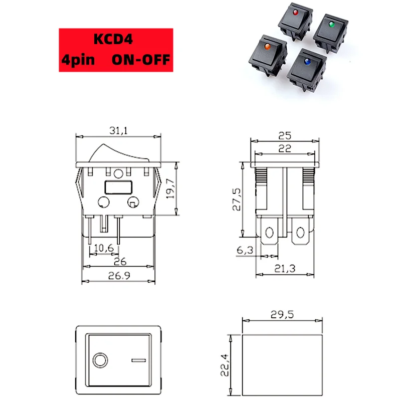 4 шт. 3/4 контакта Tombol Sakelar Rocker Mini ВКЛ-ВЫКЛ 6/10/16/30A 250 В Kaki Tembaga/Kontak Perak постоянного