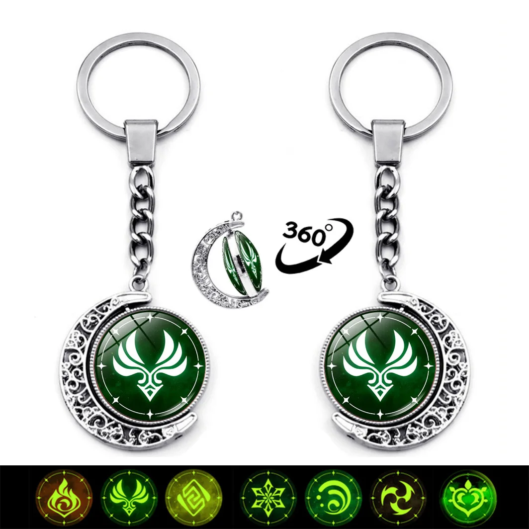 

Genshin Impact Keychain 360 Degrees Rotated Moon Pendant Game Eye of God Metal Key Chain Ring for Men Women Cute Keychain Charms