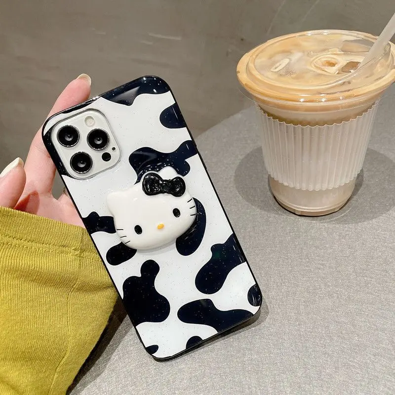 Роскошный брендовый женский чехол для телефона Sanrio Hello Kitty черный белый с молоком
