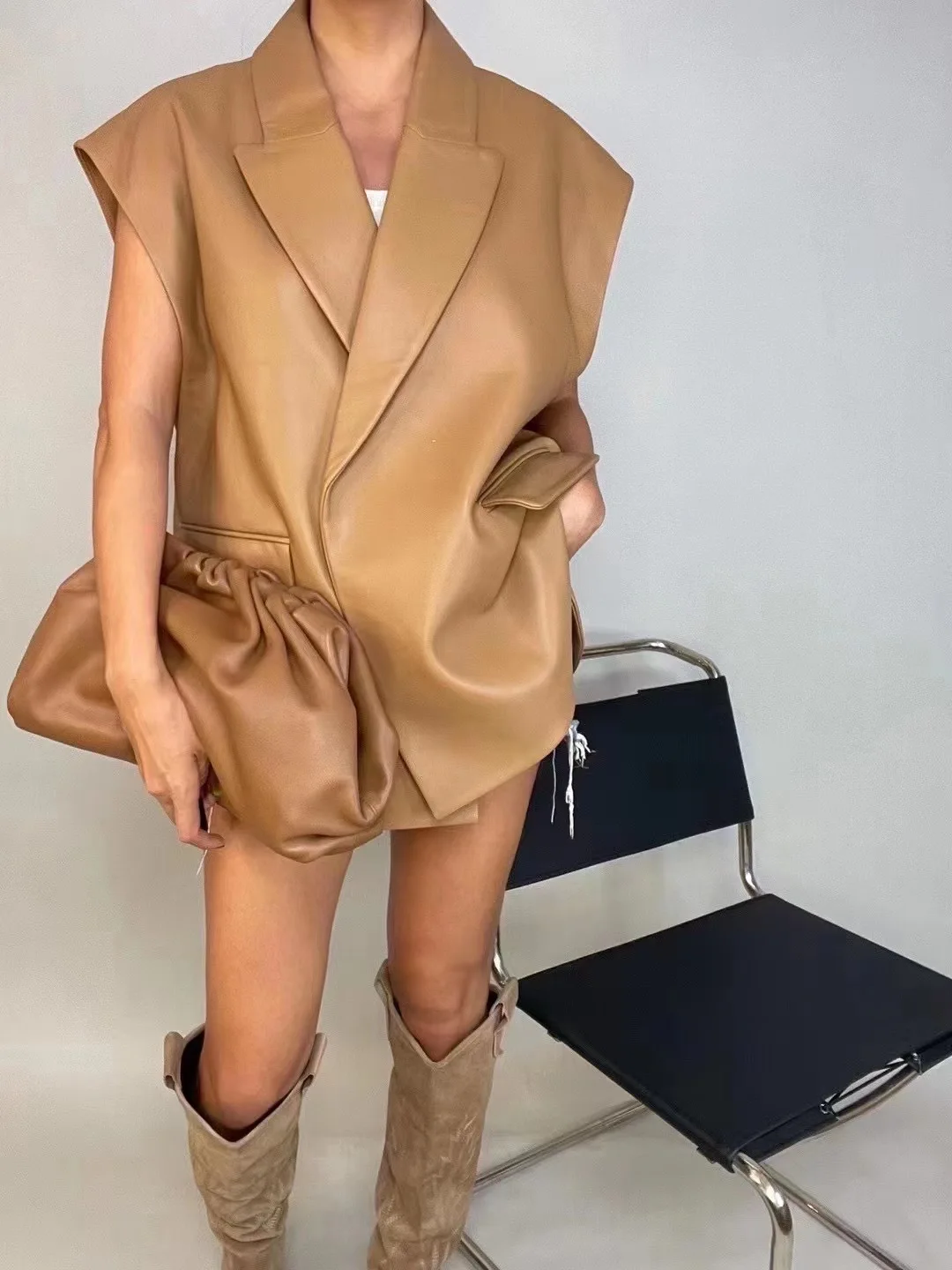 2022 Autumn and Winter New Women Belt Thin Casual Vest Mid-Length Genuine Sheepskin Leather Jacket E18