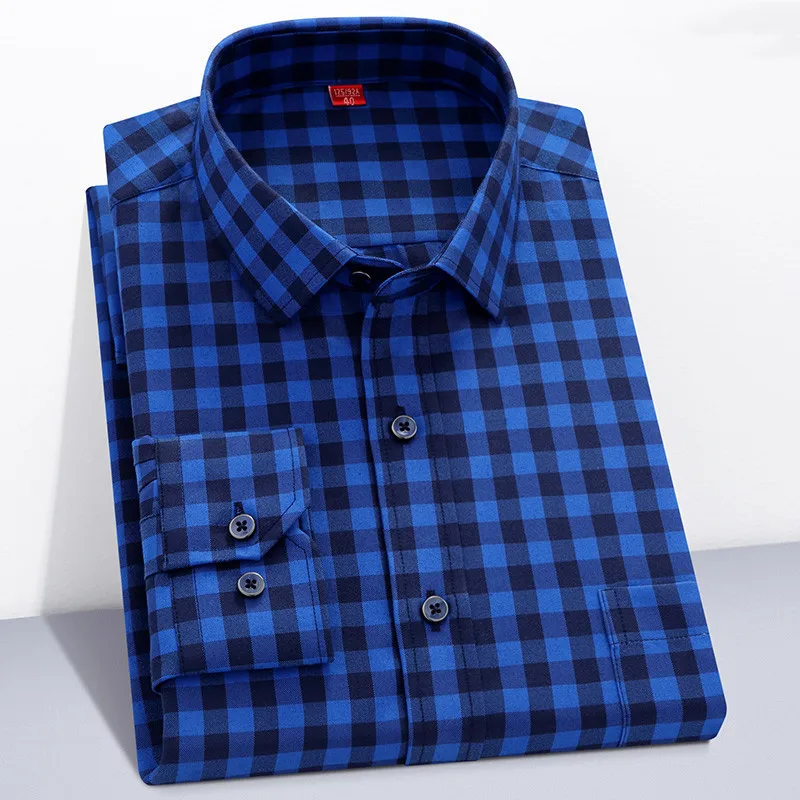 Long Sleeve Men's Shirt New Collection 2022 Autumn Plaid Cotton Polyest Luxury Daily Casual Shirts Leisure Soft Streetwear Style