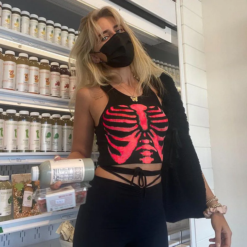 Gaono Y2K Готический Печатный Топ Harajuku винтажный милый Повседневный Camisole женская
