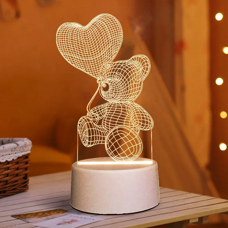 3D Acrylic Led Lamp for Home Children's Night Light Table Lamp Birthday Party Decor Romantic Proposal Illumi Night Lamp Gifts