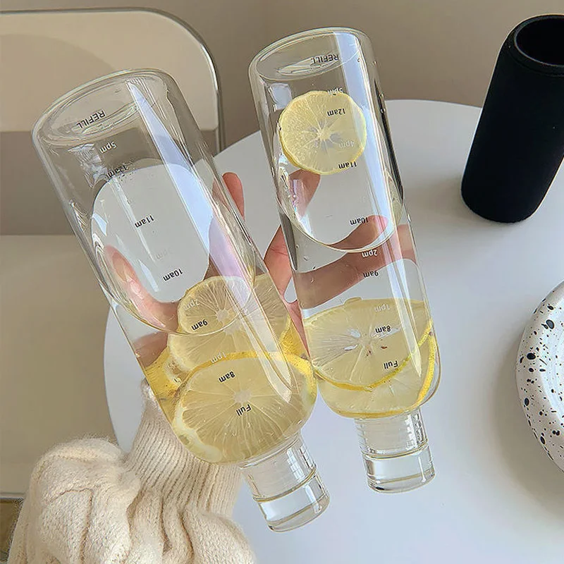 Креативная пластиковая бутылка для воды с маркером времени спортивные бутылки