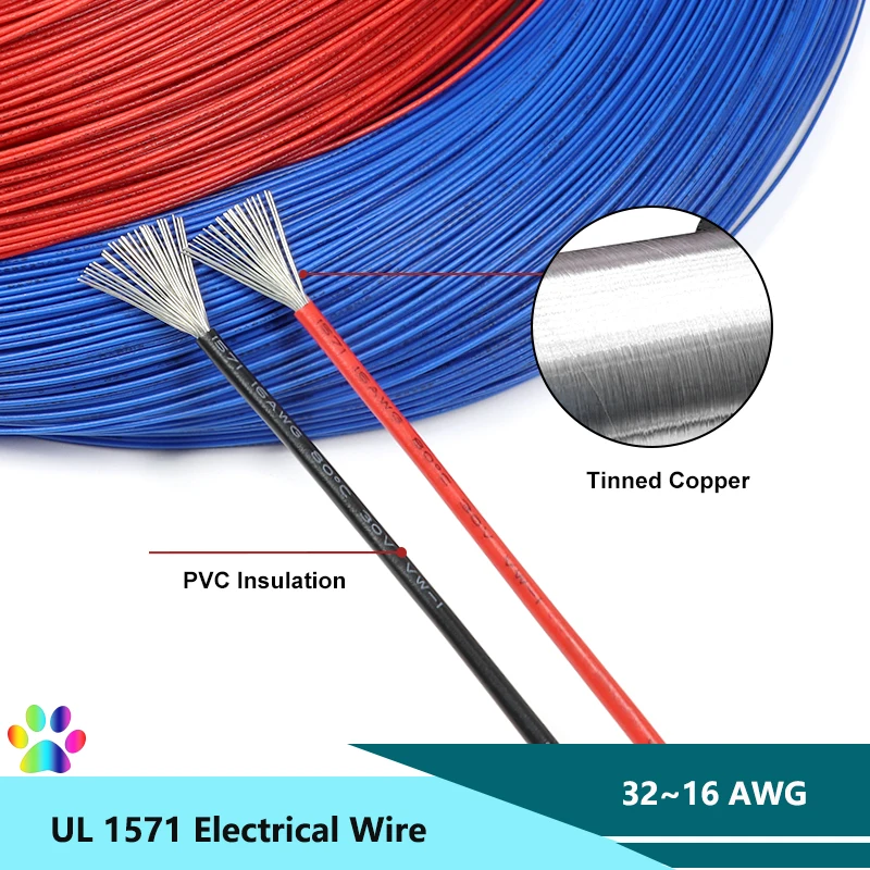 10 ~ 100 м UL1571 Электронный провод 32 30 28 26 24 22 20 18 16 AWG DIY Шнур Светодиодная линия