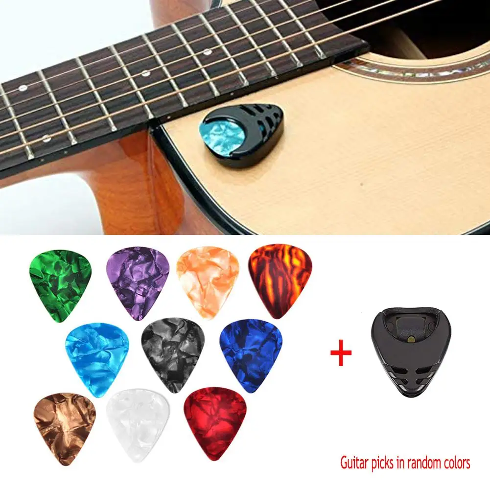 

10 Pcs Guitar Picks & Guitar Pick Holder Set For Acoustic Guitar Electric Guitar Bass Ukulele Stick-on Holder picks Random Color