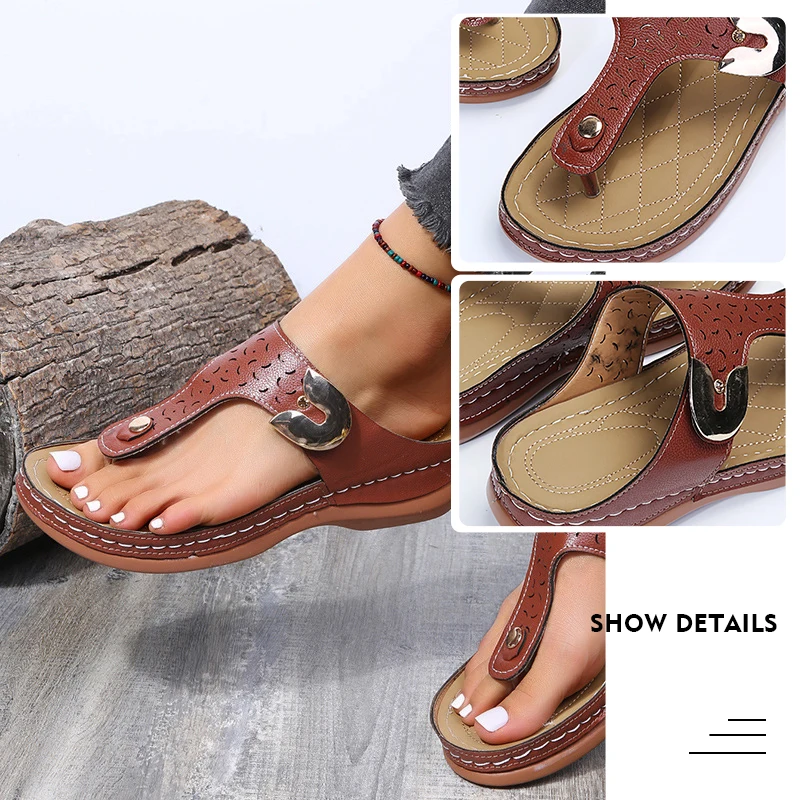 New Women's Slippers Wedge Platform Flip Flops Summer Women Sandals Metal Button Casual Sandalias Outdoor Non-slip Beach Shoes