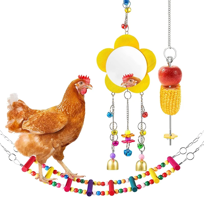 

3 Packs Chicken Coop Toys, Chicken Swing Toys for Hens, Chicken Mirror Toys and Vegetable Hanging Feeder
