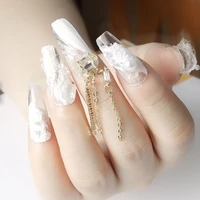 sexy gothic zircon nail dangle charm 3pcbag square rhinestone swaying alloy pendant metal punk overlength nail tips accessories
