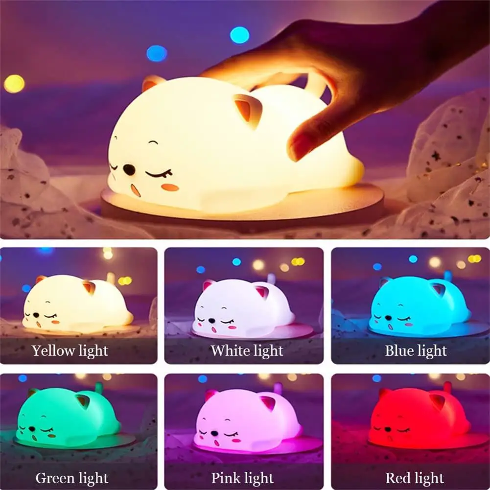 

Soft Silicone Usb Rechargeable Night Light Cartoon Cat Shape Touch-sensor Bedroom Bedside Lamp Home Decoration Kids Baby Gifts