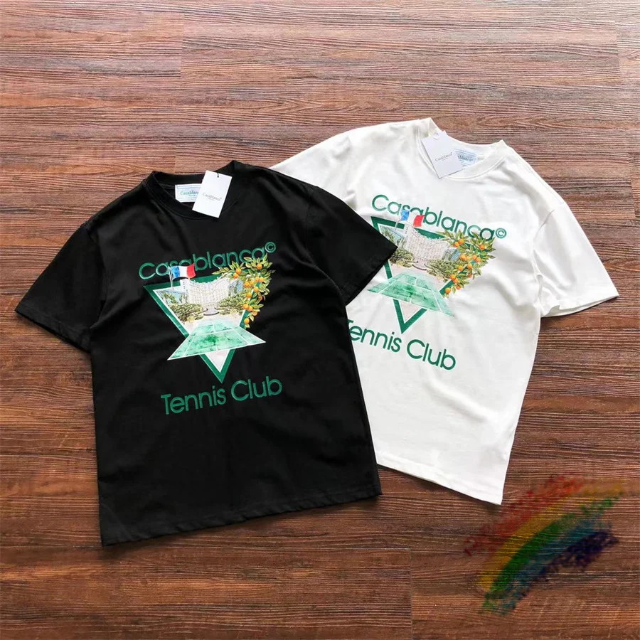 

Casablanca T-Shirts Men Women Casual Black White Short Sleeve T Shirt Inverted Triangle Green Tennis Club Top Tees