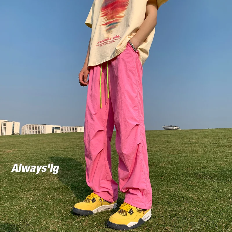 

Summer Thin Casual Pants Men Fashion 5 Colors Ice Silk Pants Men Streetwear Hip-hop Loose Straight Pants Mens Trousers Plus Size