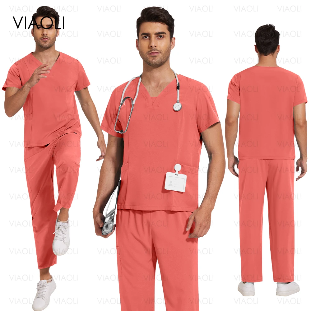 Фото Medical Uniforms Short Sleeve Top+Pant Nursing Uniforms Women Men Pet Shop Clothes Doctor Hospital Clinic Surgery Workwear Sets №1