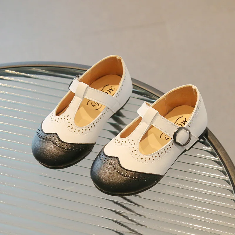 

Soft Children Fashion Leather Shoes Color Matching Versatile Simple Round-toe 2023 Kids Shoes Breatheable Chic Princess Shoes
