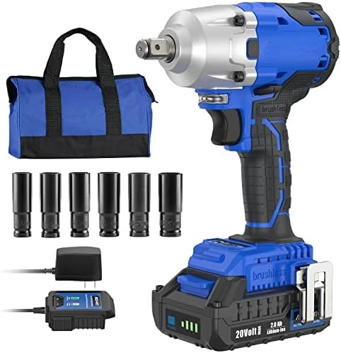 

370 Ft-lbs Brushless Wrench Kit, 1/2 Inch Cordless Gun, High Torque 3,400 IPM Driver with 6 Pcs Drive Sockets, 2.0Ah , Fast