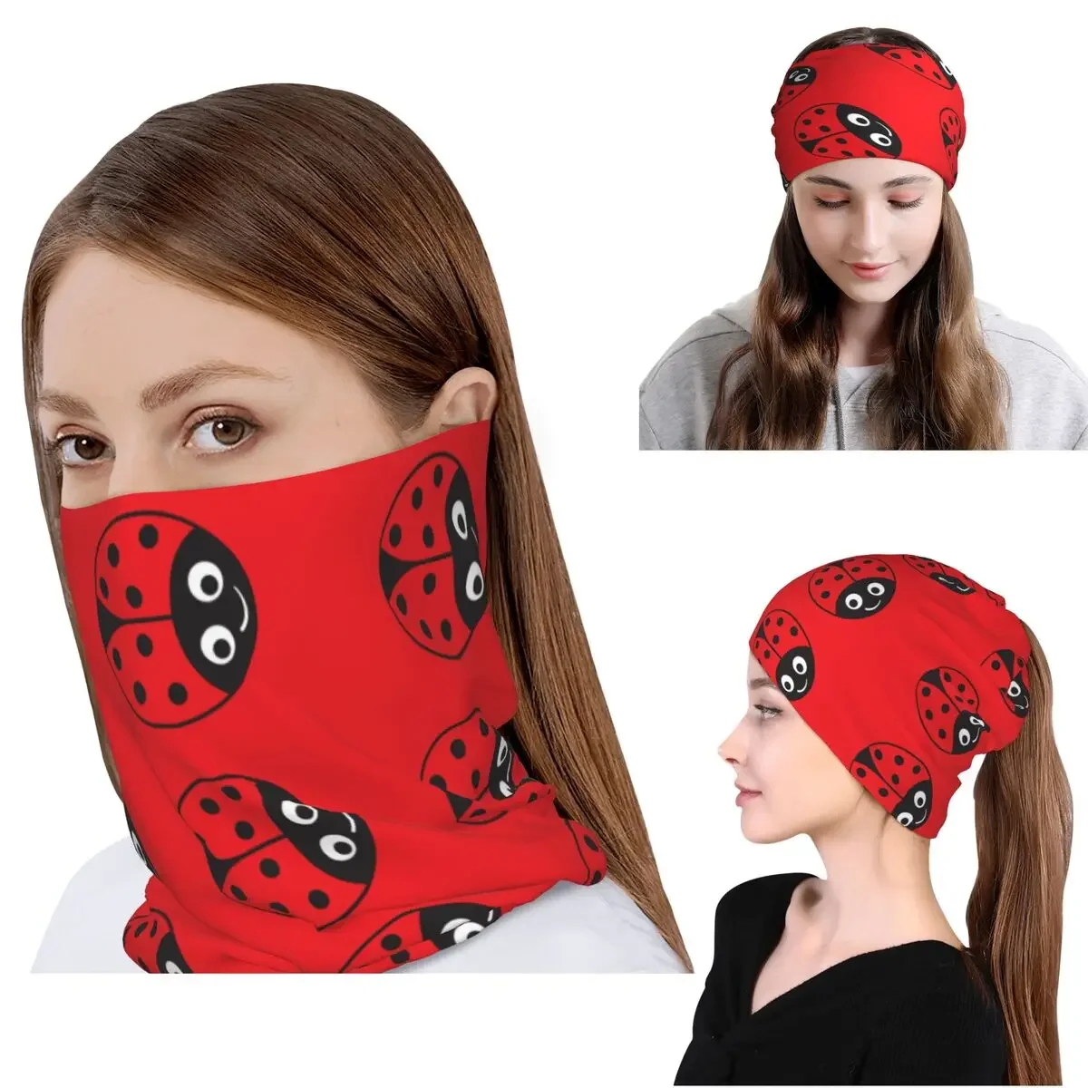 Фото Многофункциональная маска-бандана Ladybug Girl: шарф, маска для лица, шапка-бини, унисекс, для взрослых, моющаяся №1