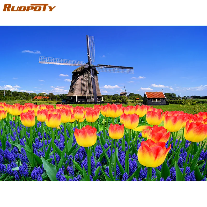 

RUOPOTY 5d Diamond Painting New Arrivals Flowers Field Mosaic Home Decoration Embroidery Wall Stickers Handmade Gift