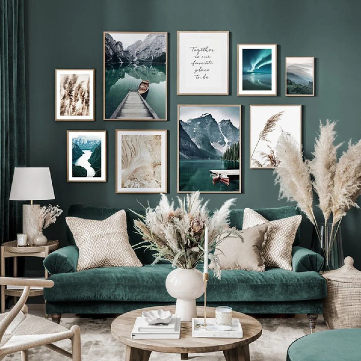 

Interior Design Travel Landscape Mountain Lakes Polar Lights Boat Grass Nordic Poster Print Canvas Wall Art Painting