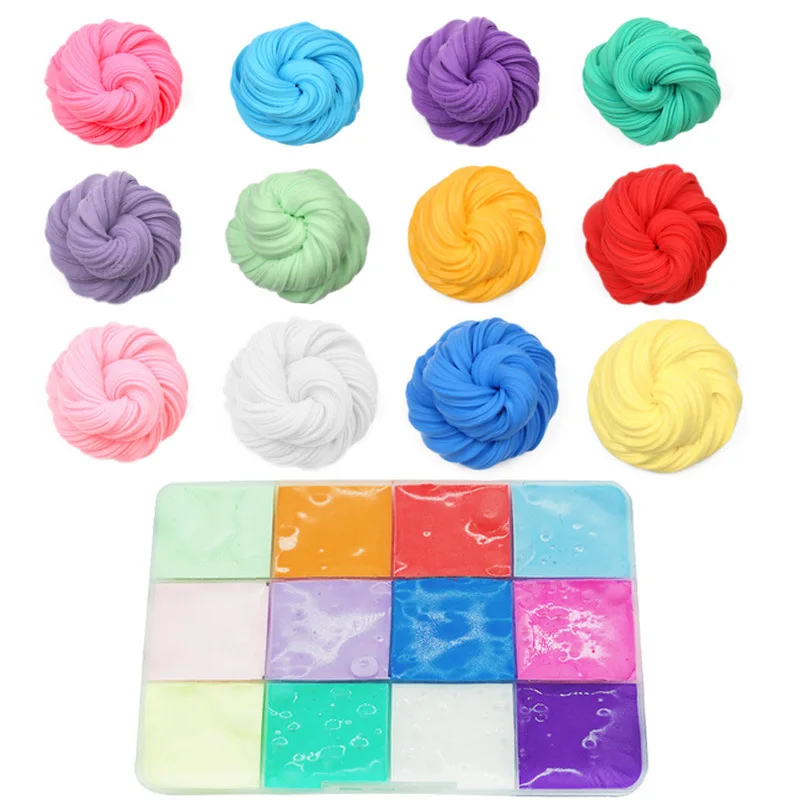 

150ml Fluffy Slime Kit 12 Color Slime Supplies Gifts for Kids DIY Kit Sensory Play Stress Relief Toy Stretchy Soft for Kids