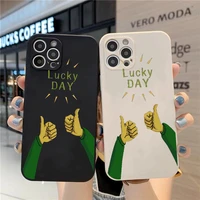 graffiti lucky day logo phone shell lens protection square silicone case for iphone13 12mini 11pro xsmax xr se2020 7 8plus cover
