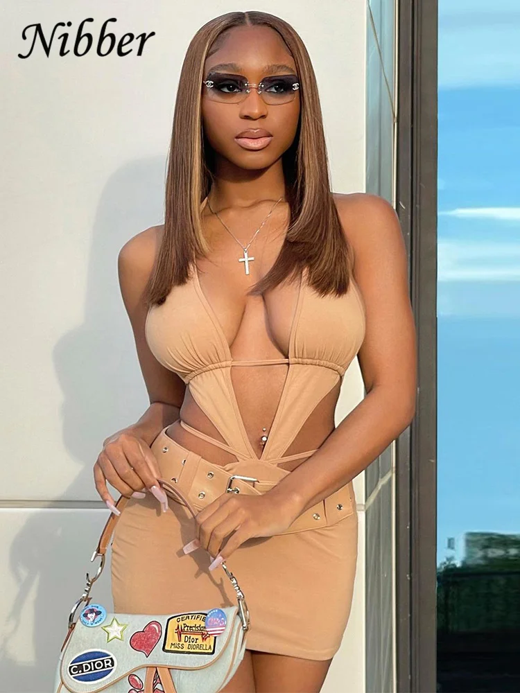 Nibber 2021 Женская однотонная мини-юбка с лямкой на шее сексуальный топ глубоким