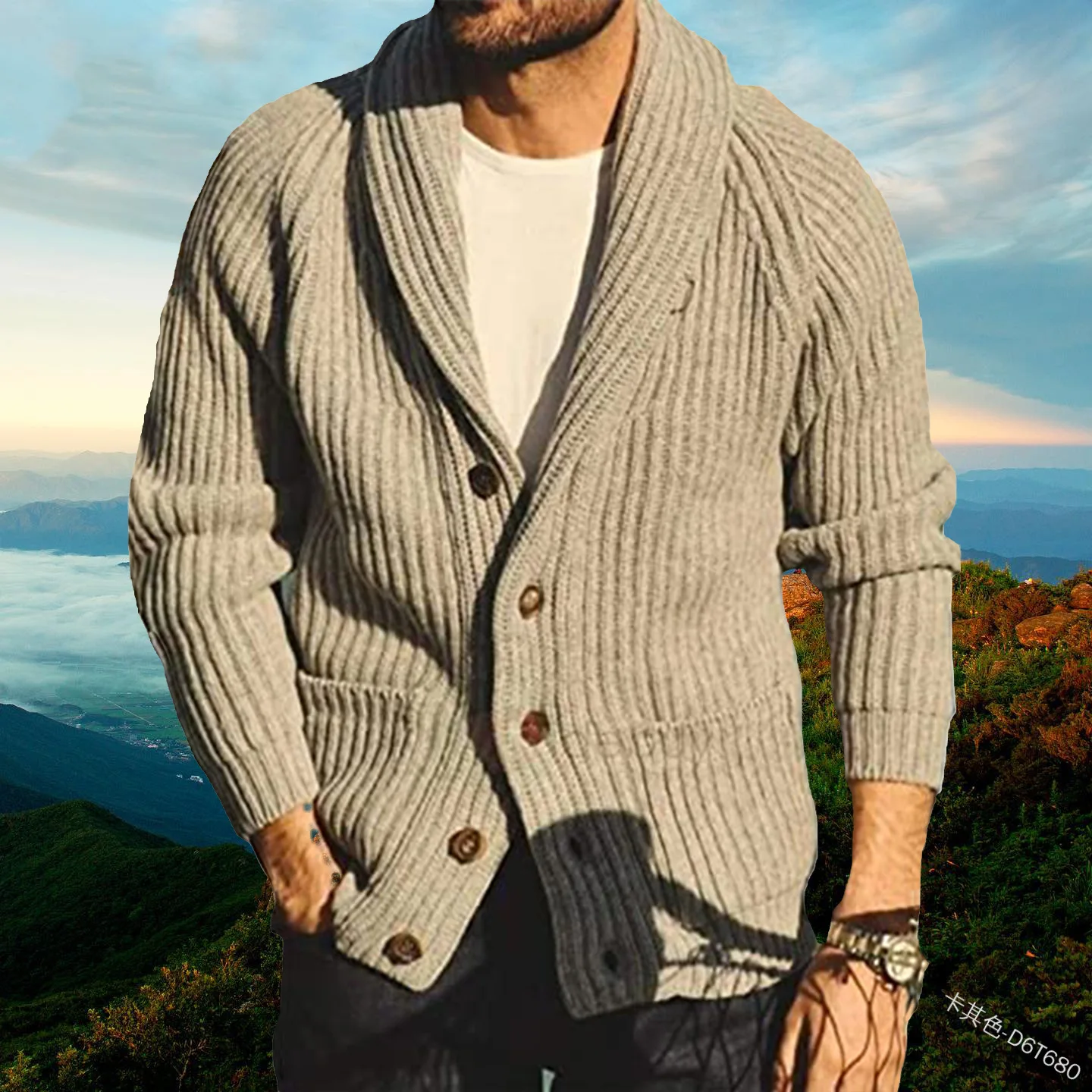 

Мужской длинный пуловер на пуговицах, однобортный трикотажный однотонный кардиган с одним воротником, с цветным рукавом, на осень и зиму