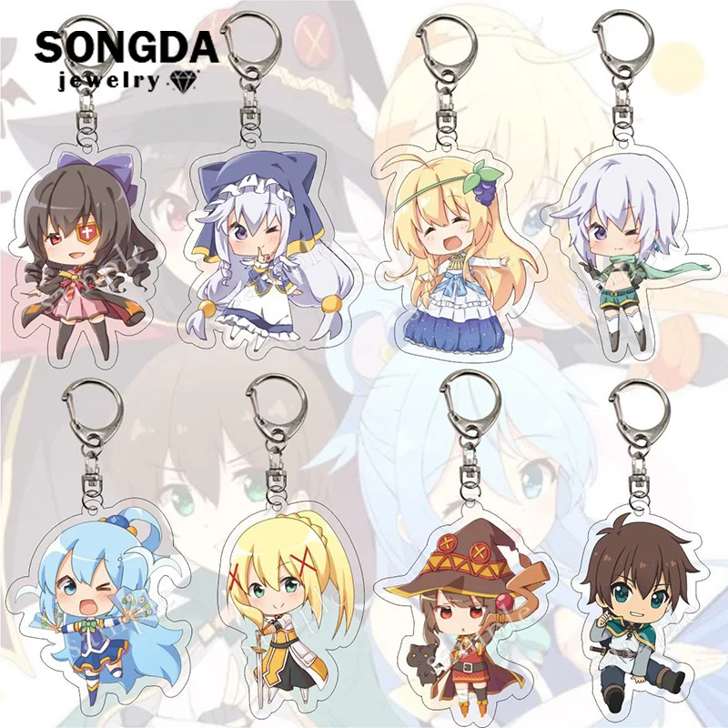 

Anime KonoSuba God's Blessing on this Wonderful World Keychain Acrylic Cartoon Figure Pendant Car Keys Bag Keyring Jewelry Gifts